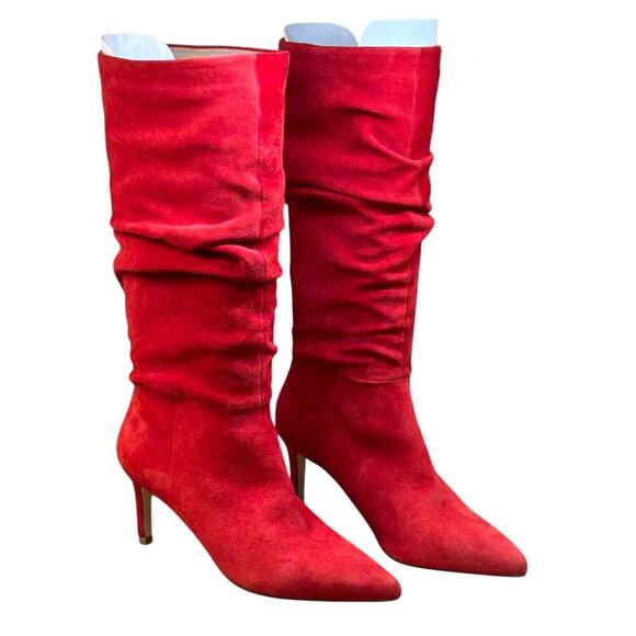 Dune Shoes - Dune London Suede Slouchy Dress Boots Red Size 7 Stiletto Pull On New W/O Box